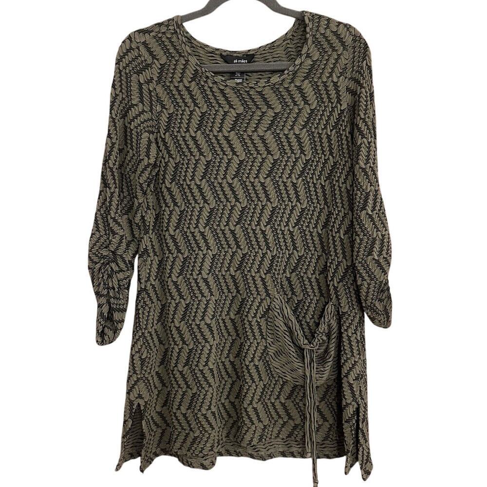 Ali Miles Top Tunic Dark Green Textured Womens Size Medium M